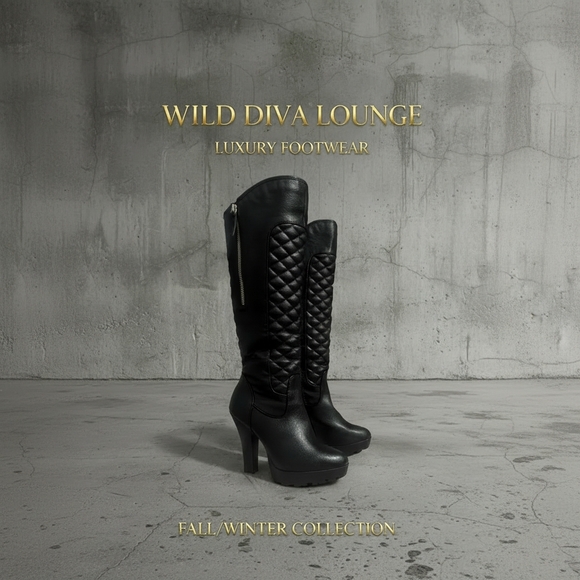Wild Diva Shoes - Wild Diva Lounge Quilted Knee High Platform Boots w/ Secret Pocket | Black